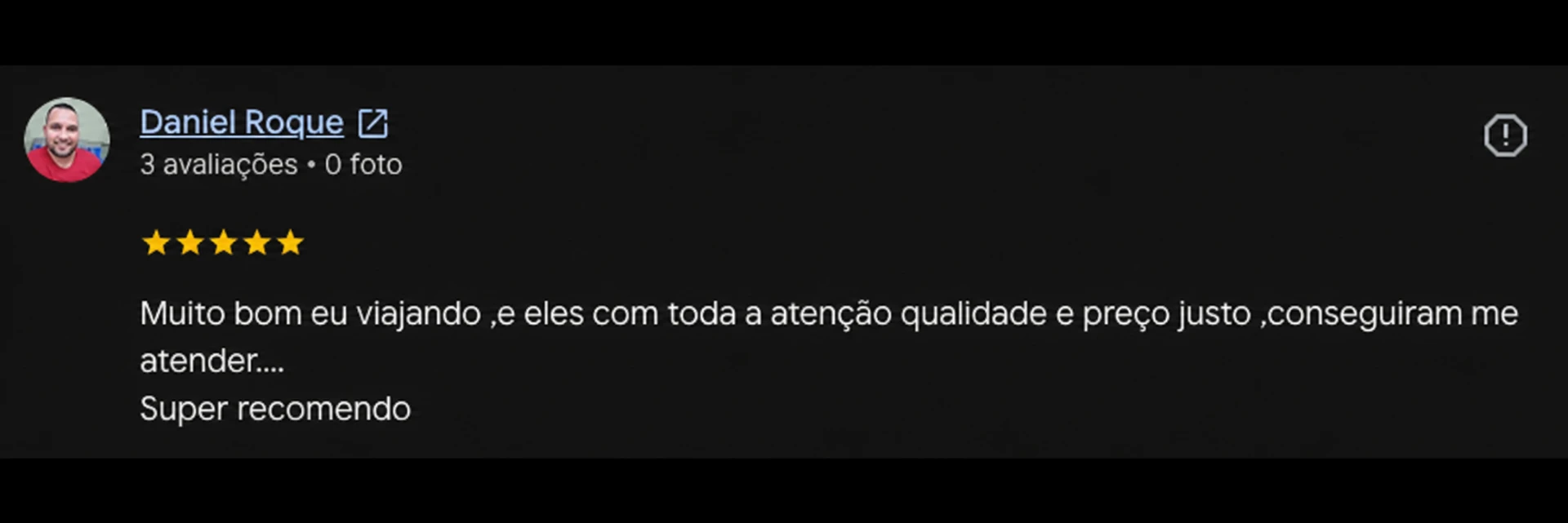 Avaliação de Daniel Roque no Google